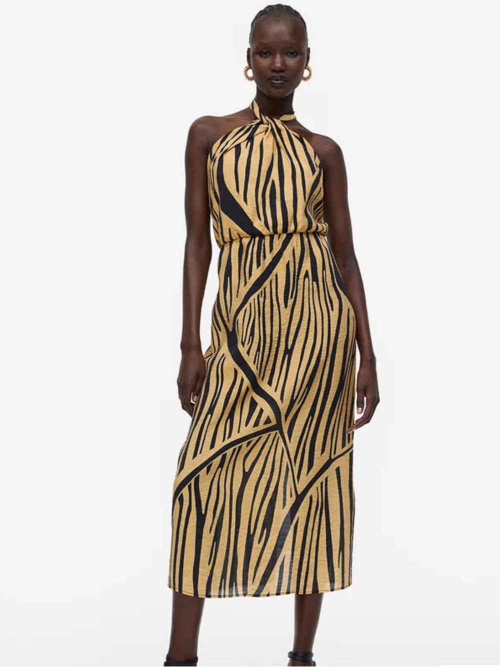 H&M Halter Zebra-Print Midi Dress in Tan and Black